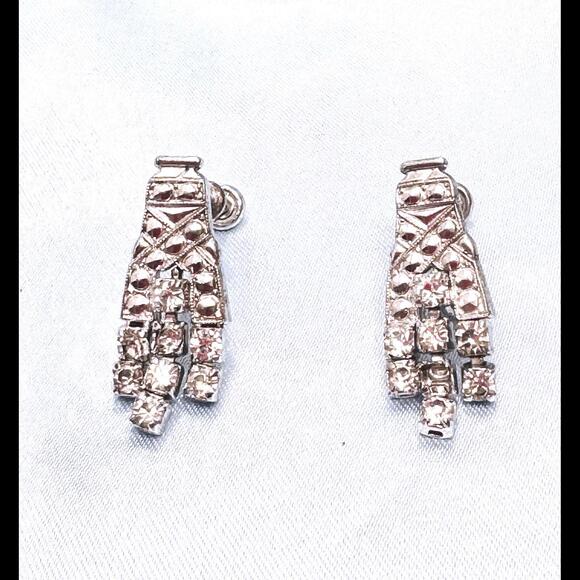 VINTAGE SIGNED PHYLLIS STERLING SILVER RHINESTONE HUGGIE SCREW BACK EARRINGS - Picture 2 of 5